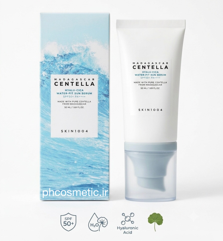 ضدآفتاب کرمی هیالو _ سیکا سنتلا اسکین ۱۰۰۴ SKIN1004 Madagascar Centella Hyalu-Cica Water-Fit Sun Serum SPF50+PA+
