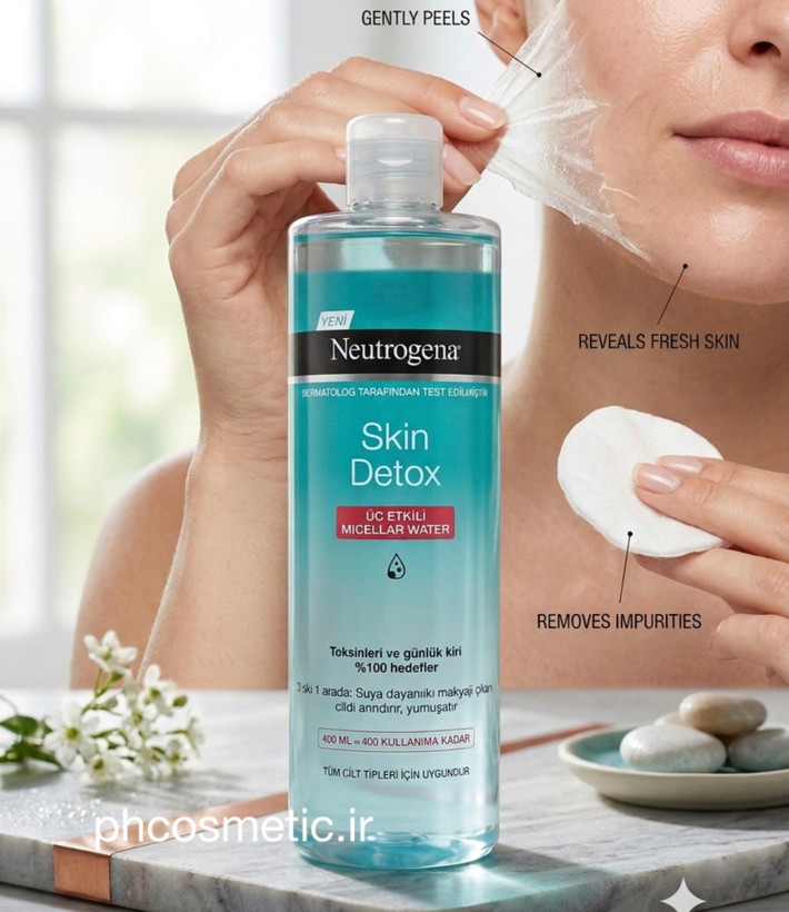 میسلار واتر پاک کننده آرایش ۳در۱ اسکین دتوکس نیتروژینا Neutrogena Skin Detox 3-in-1 Micellar water
