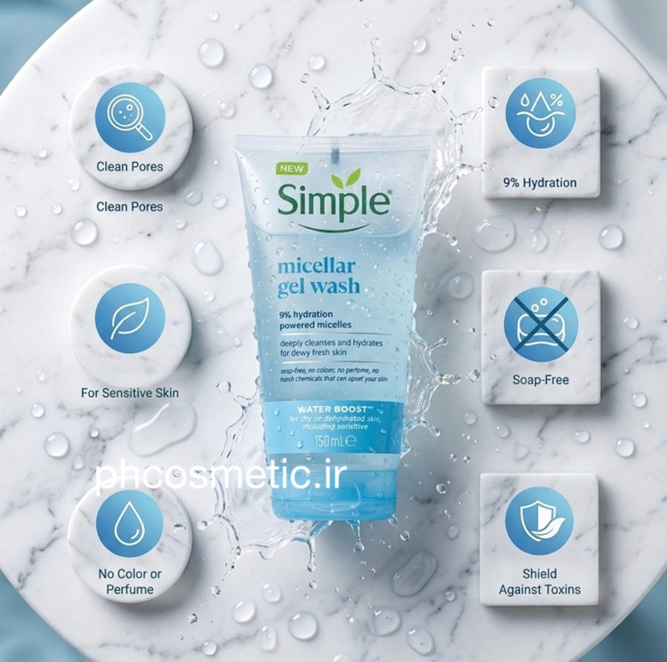 فیس واش ژل شستشوی صورت آبرسان واتر بوست سیمپل Simple Water Boost face Wash